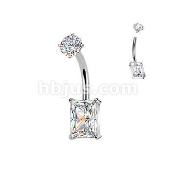316L Surgical Steel All 316L Internally Threaded Prong Set Baguette CZ... - Image 2