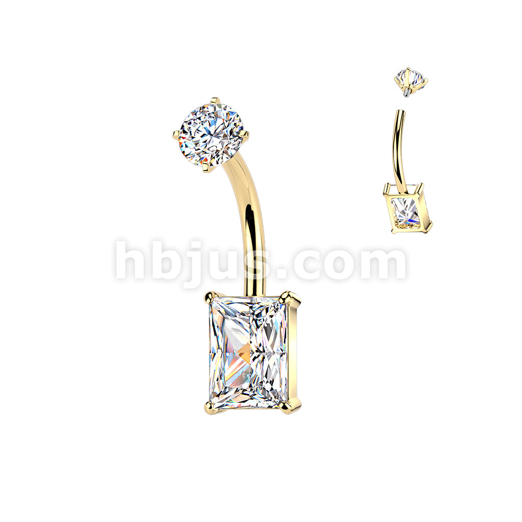 316L Surgical Steel All 316L Internally Threaded Prong Set Baguette CZ... - Image 3