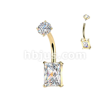 316L Surgical Steel All 316L Internally Threaded Prong Set Baguette CZ... - Image 3
