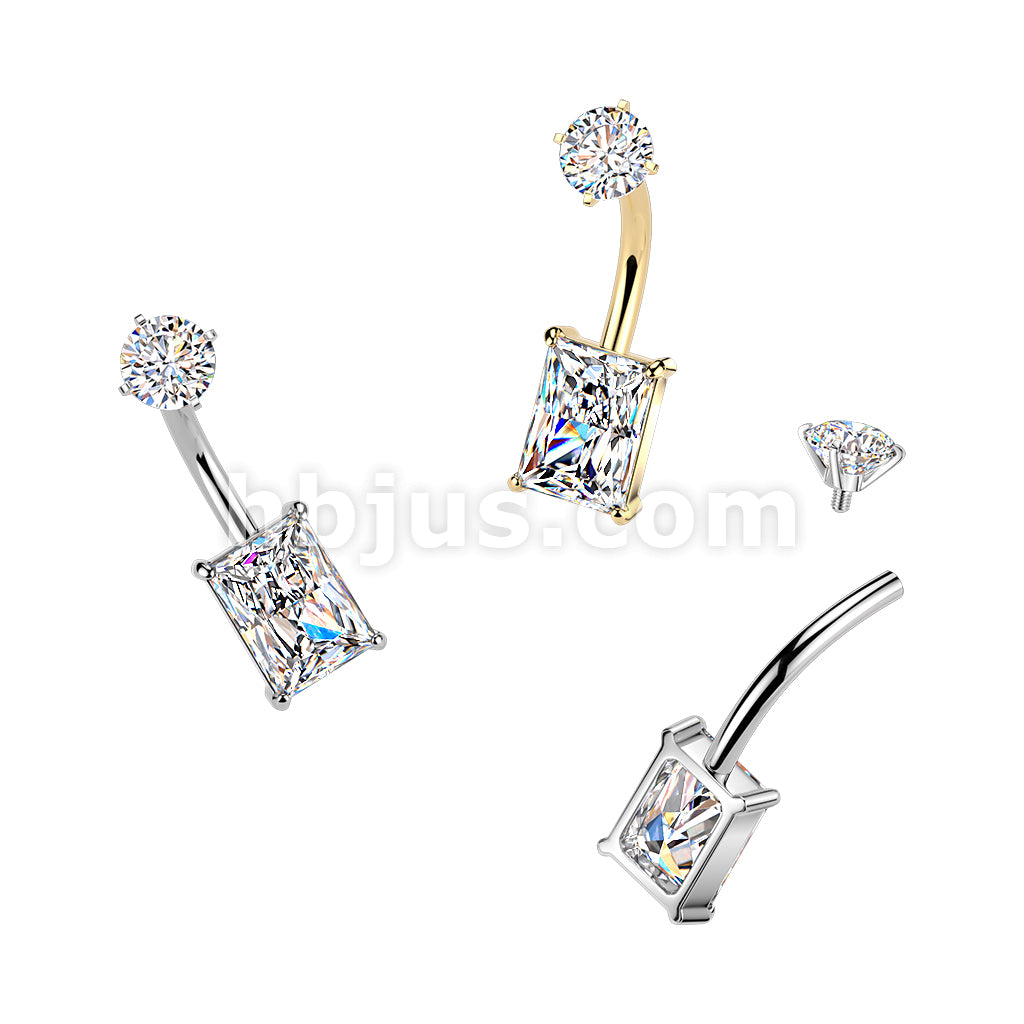 316L Surgical Steel All 316L Internally Threaded Prong Set Baguette CZ...