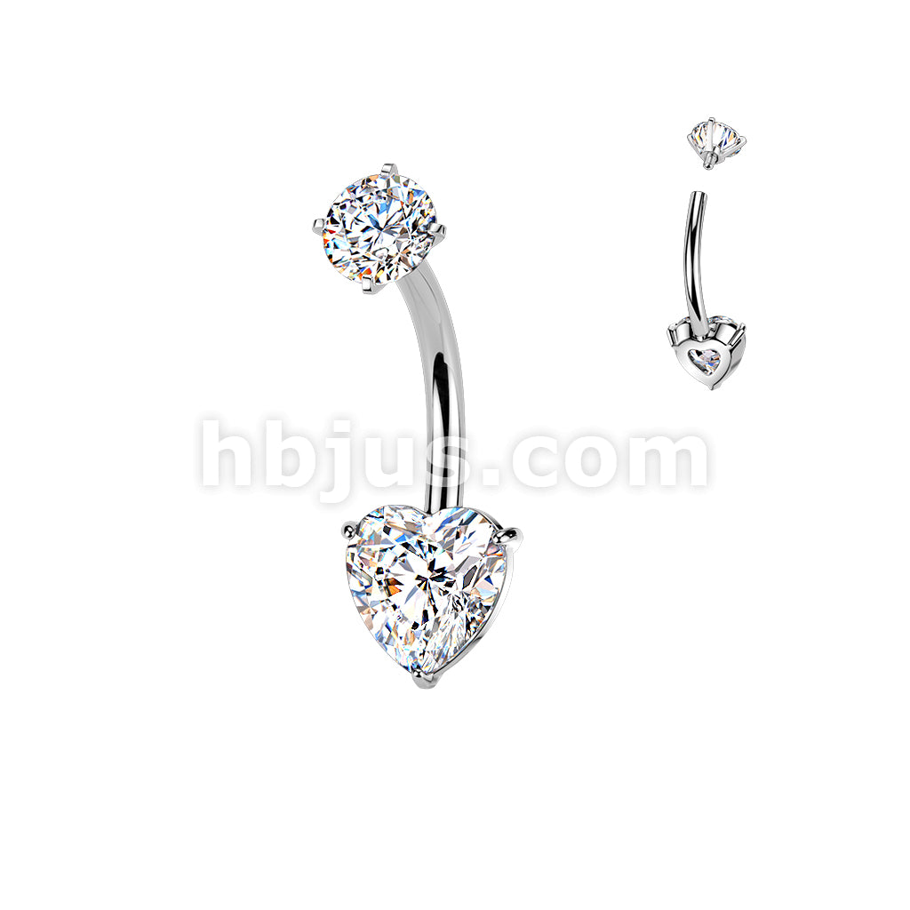 316L Surgical Steel All 316L Internally Threaded Prong Set Heart CZ... - Image 2