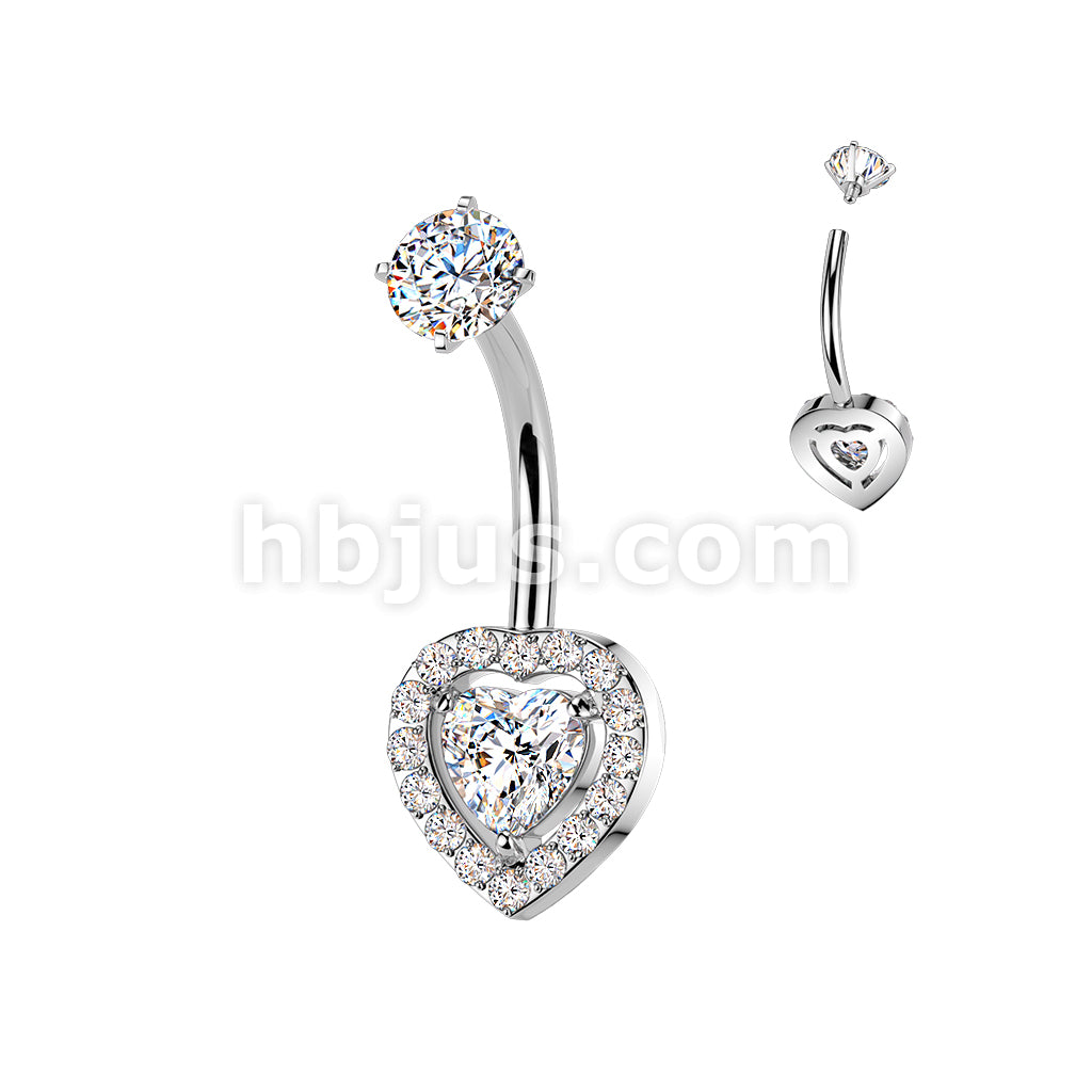 316L Surgical Steel All 316L Internally Threaded Prong Set Heart & Pave... - Image 2