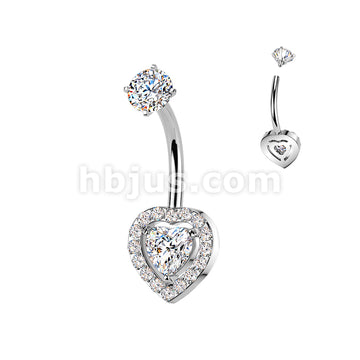 316L Surgical Steel All 316L Internally Threaded Prong Set Heart & Pave... - Image 2