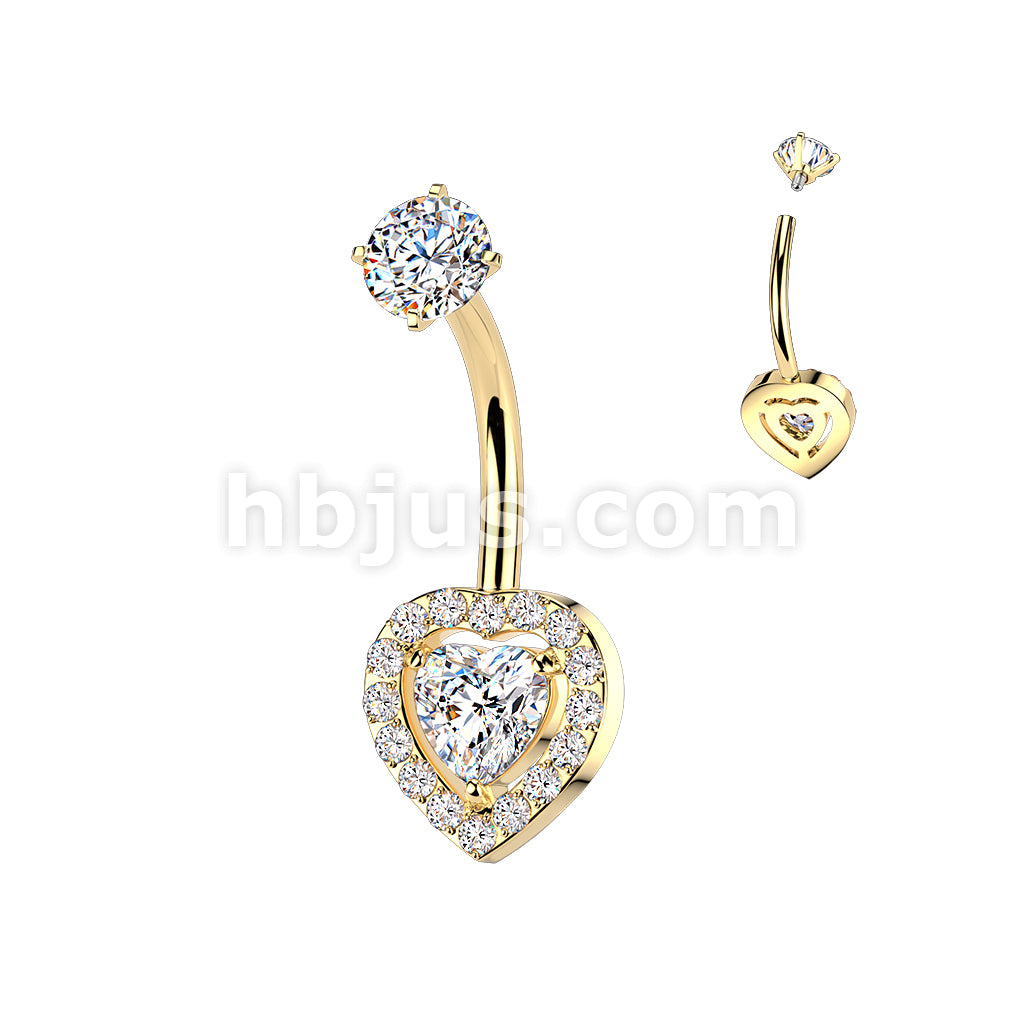 316L Surgical Steel All 316L Internally Threaded Prong Set Heart & Pave... - Image 3