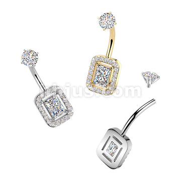 316L Surgical Steel All 316L Internally Threaded Prong Set Baguette &...
