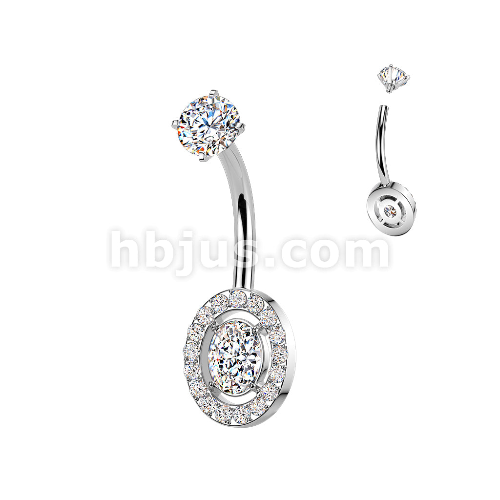 316L Surgical Steel All 316L Internally Threaded Prong Set Oval & Pave... - Image 2
