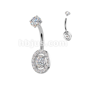 316L Surgical Steel All 316L Internally Threaded Prong Set Oval & Pave... - Image 2