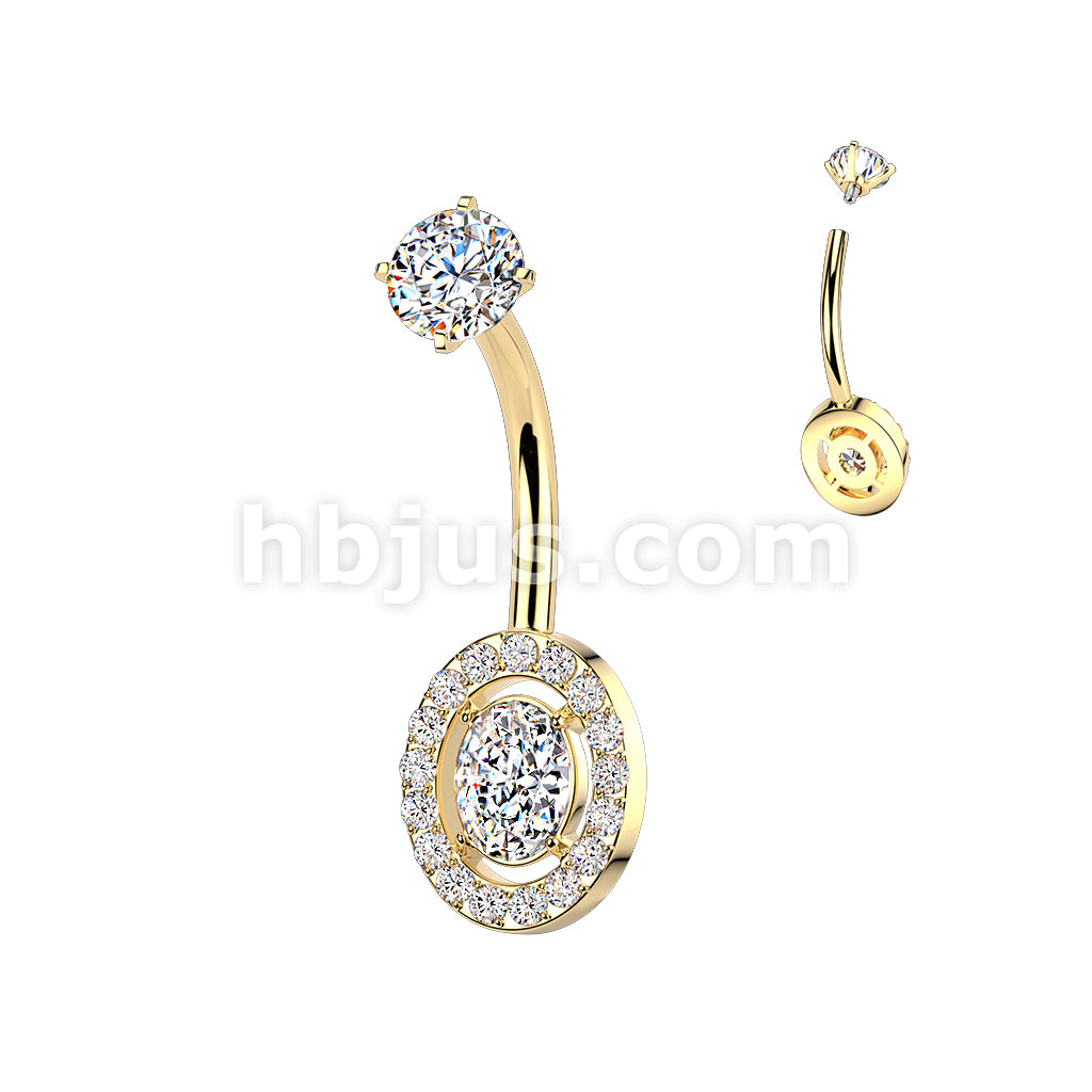 316L Surgical Steel All 316L Internally Threaded Prong Set Oval & Pave... - Image 3