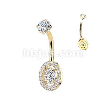 316L Surgical Steel All 316L Internally Threaded Prong Set Oval & Pave... - Image 3