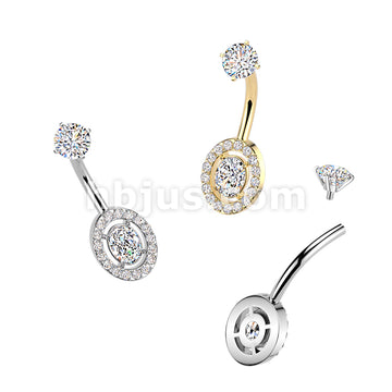 316L Surgical Steel All 316L Internally Threaded Prong Set Oval & Pave...