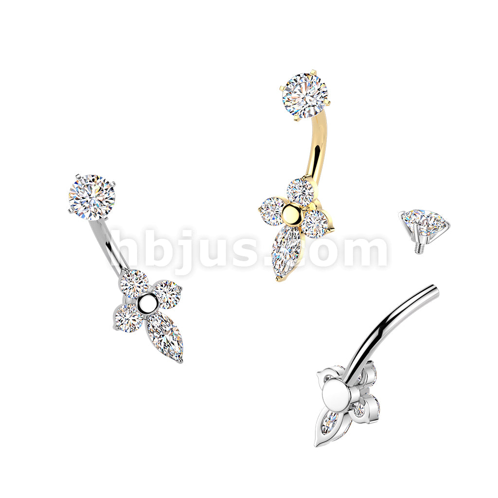 316L Surgical Steel All 316L Internally Threaded Prong Set Cross CZ...