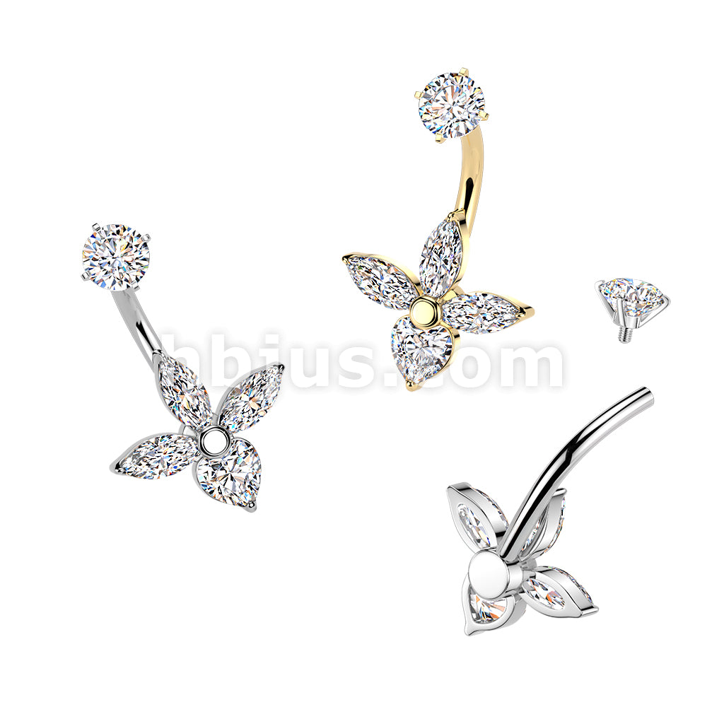 316L Surgical Steel All 316L Internally Threaded 3 Marquise & Heart CZ...
