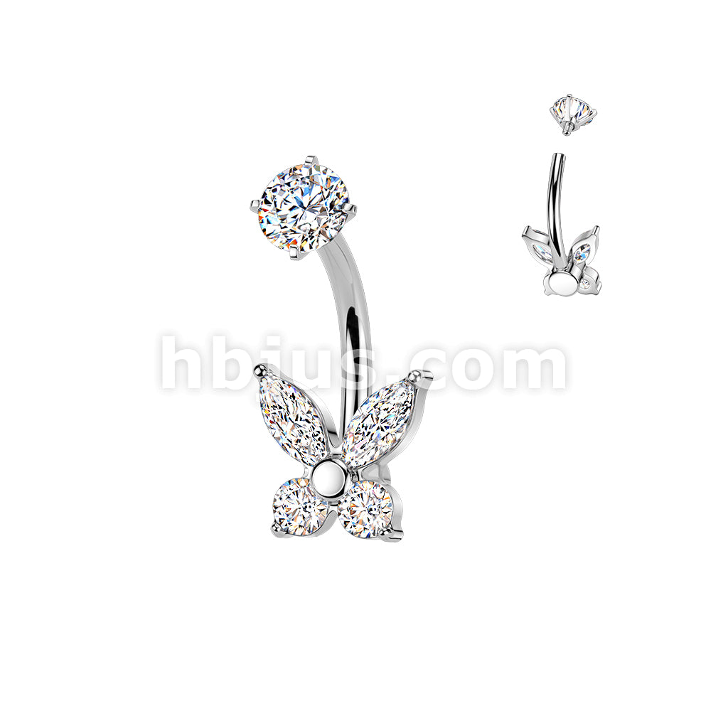 316L Surgical Steel All 316L Internally Threaded Prong Set Butterfly CZ... - Image 2