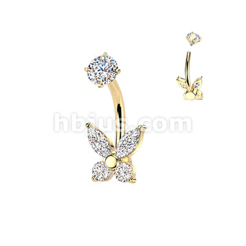 316L Surgical Steel All 316L Internally Threaded Prong Set Butterfly CZ... - Image 3