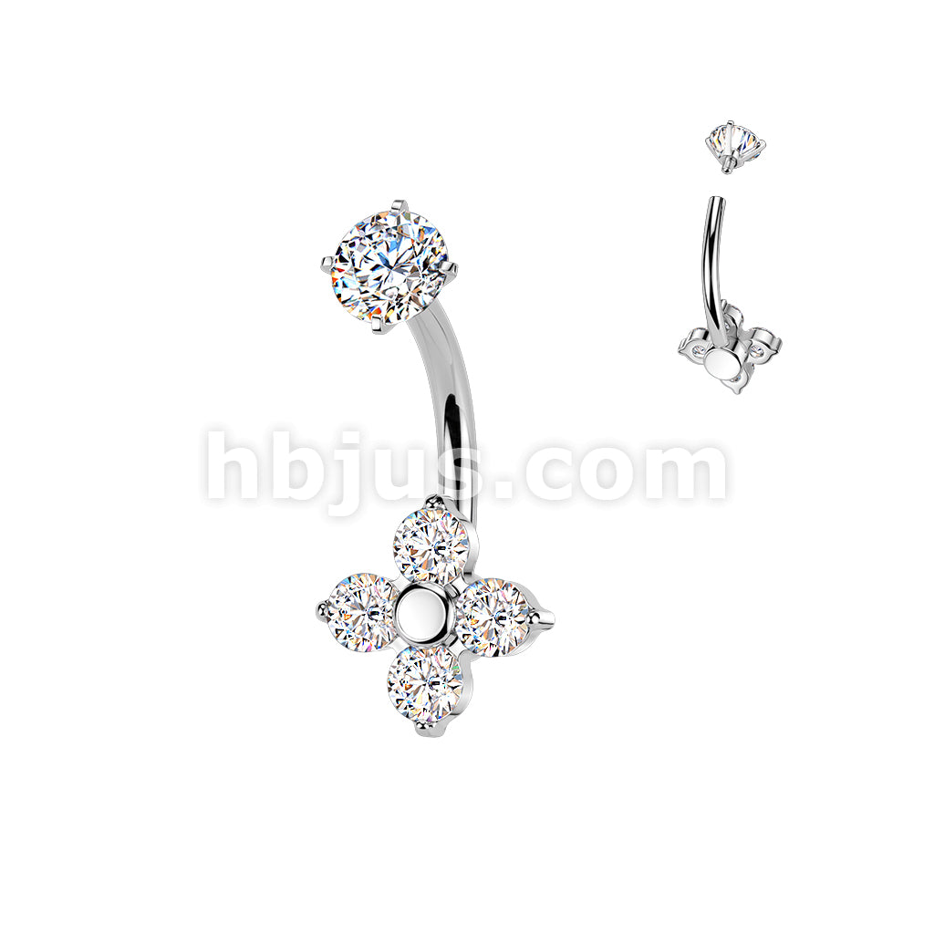 316L Surgical Steel All 316L Internally Threaded Prong Set 4 CZ Flower... - Image 2