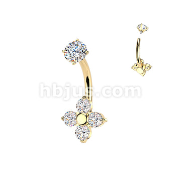 316L Surgical Steel All 316L Internally Threaded Prong Set 4 CZ Flower... - Image 3