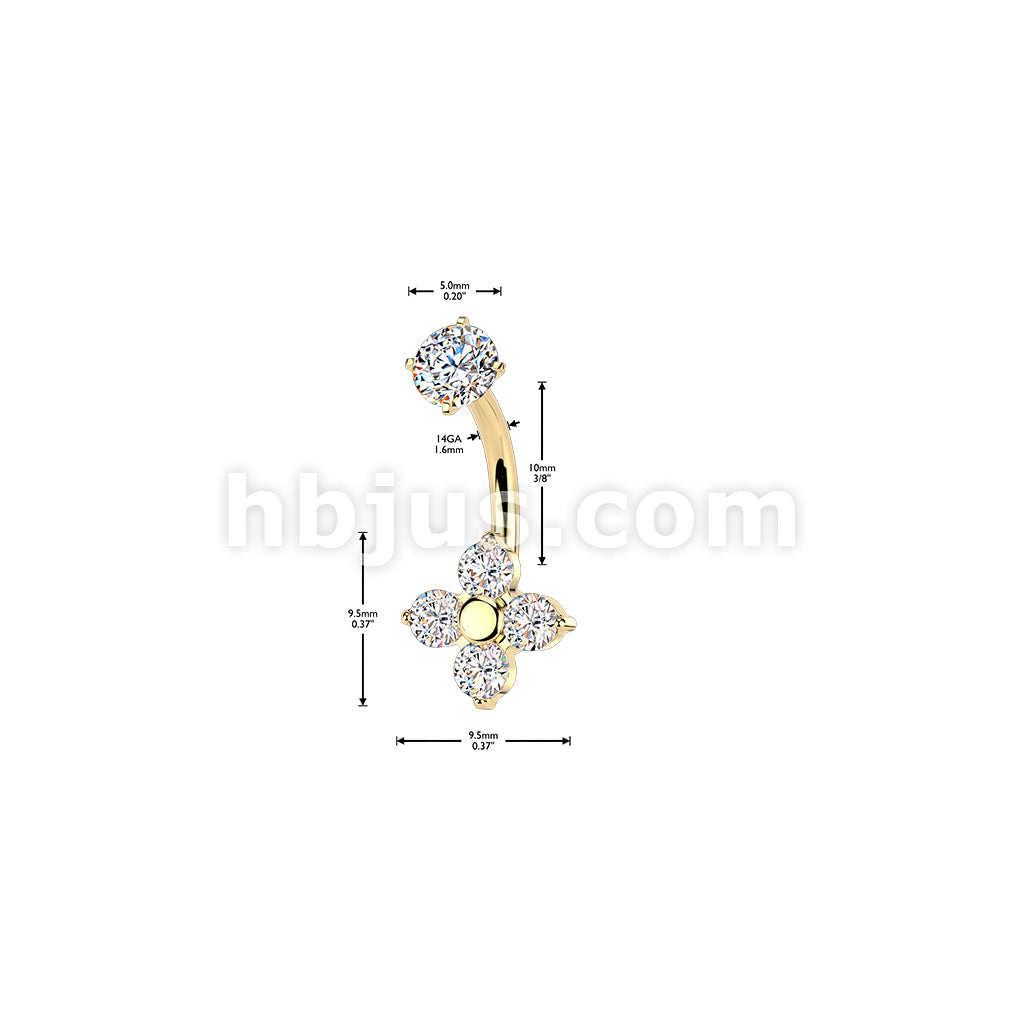 316L Surgical Steel All 316L Internally Threaded Prong Set 4 CZ Flower... - Image 4