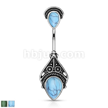316L Surgical Steel 316L Surgical Steel Belly Ring With Vintage... - Image 2