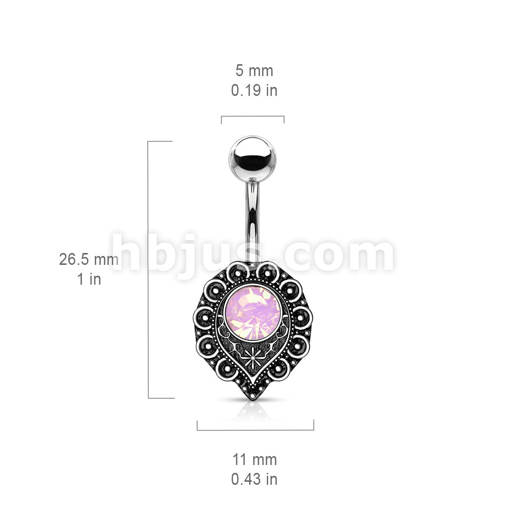 316L Surgical Steel Pink Opalite Crystal Center Heart Filigree 316L... - Image 3
