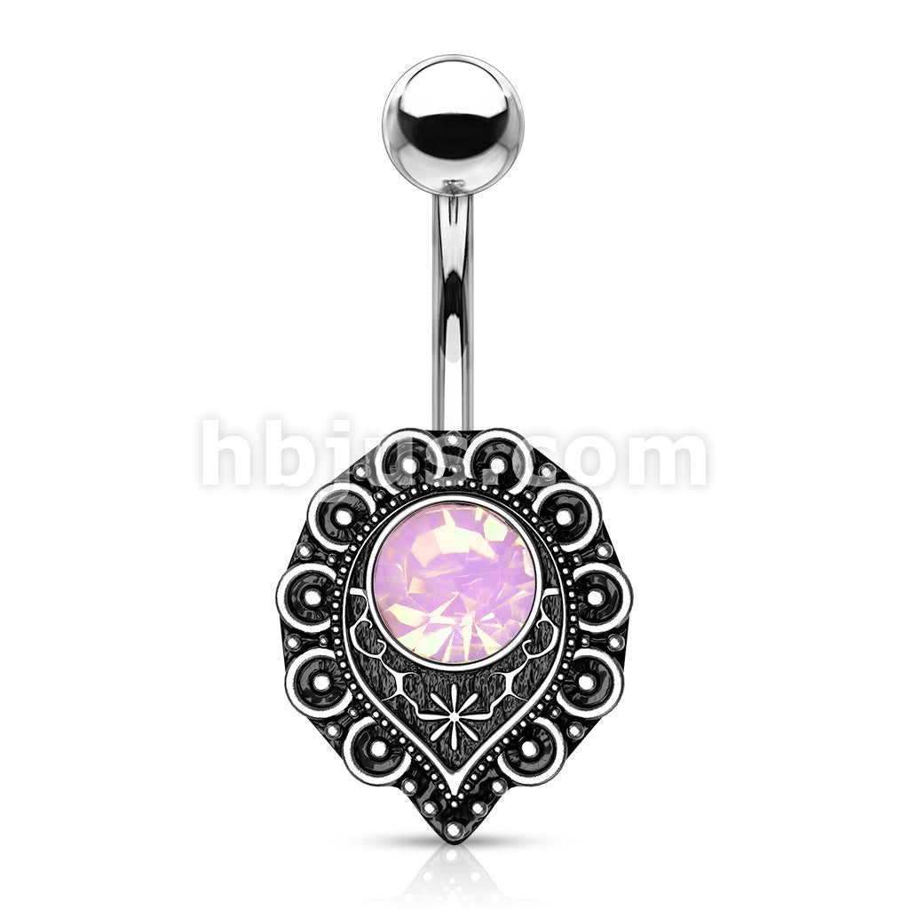 316L Surgical Steel Pink Opalite Crystal Center Heart Filigree 316L... - Image 2