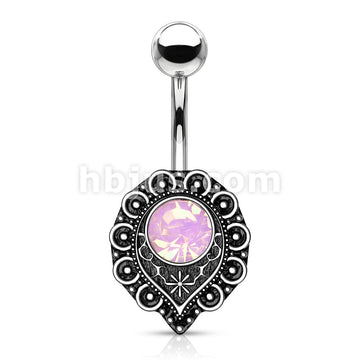 316L Surgical Steel Pink Opalite Crystal Center Heart Filigree 316L... - Image 2