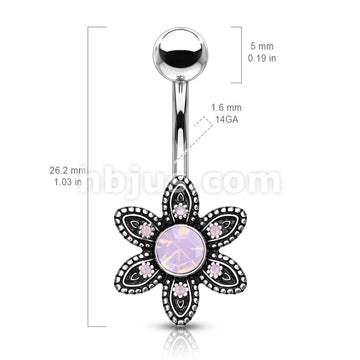 316L Surgical Steel Pink Opalite Crystal Paved Flower 316L Surgical... - Image 3