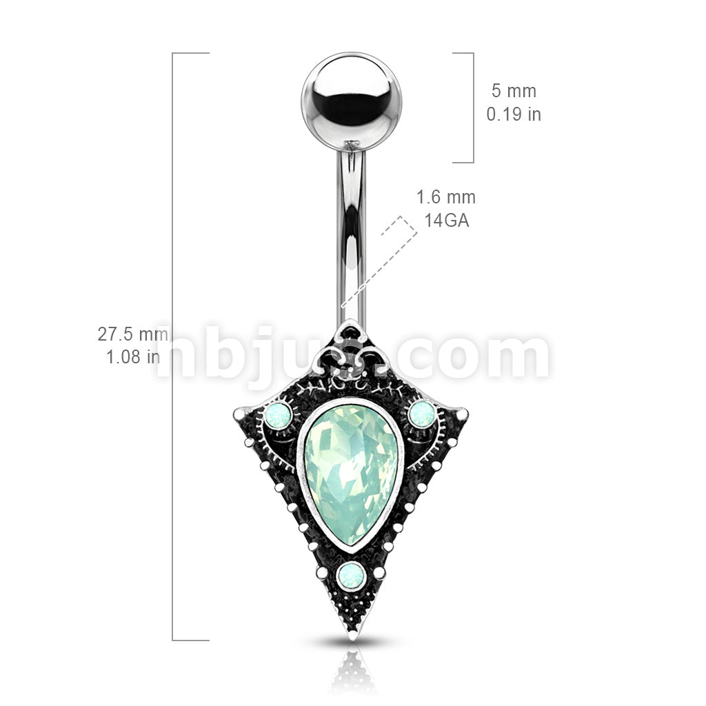316L Surgical Steel Green Opalite Crystal Set Tribal Shield 316L... - Image 3