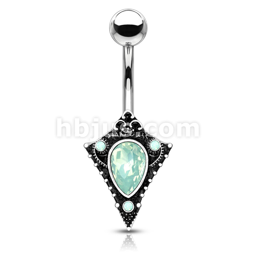 316L Surgical Steel Green Opalite Crystal Set Tribal Shield 316L... - Image 2