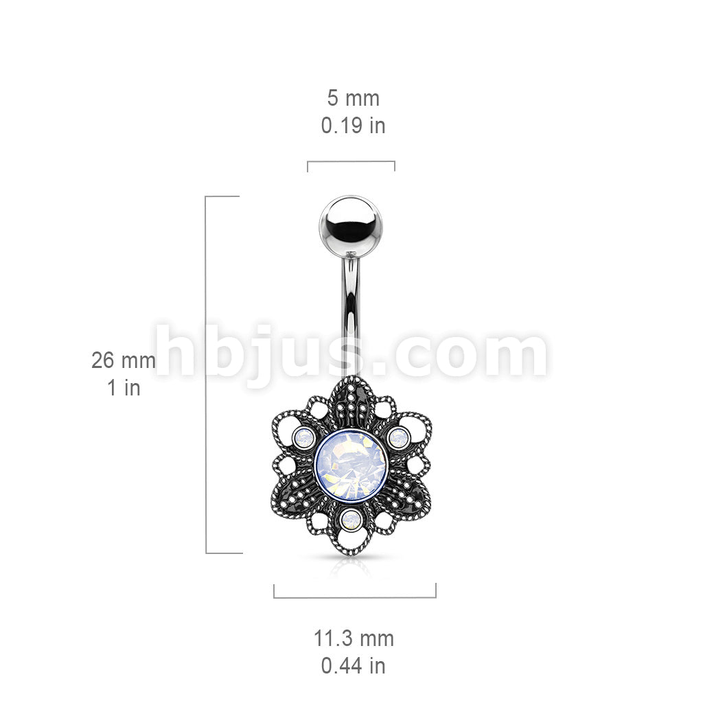 316L Surgical Steel White Opalite Crystal Set Flower 316L Surgical... - Image 3