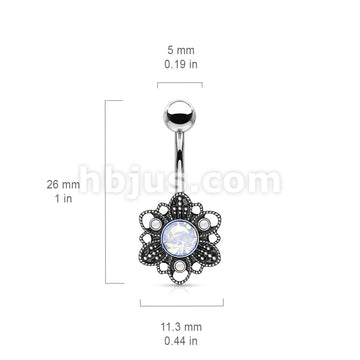 316L Surgical Steel White Opalite Crystal Set Flower 316L Surgical... - Image 3