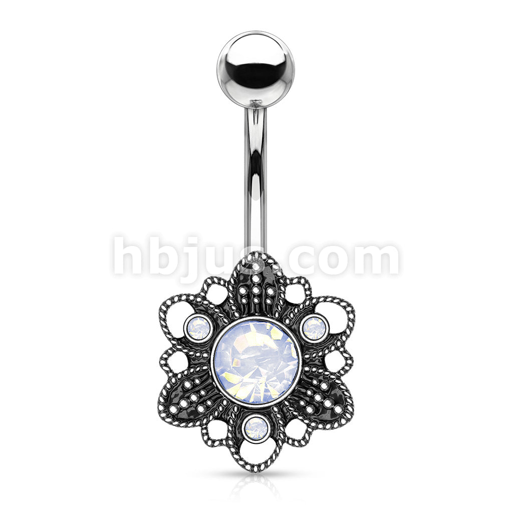 316L Surgical Steel White Opalite Crystal Set Flower 316L Surgical... - Image 2
