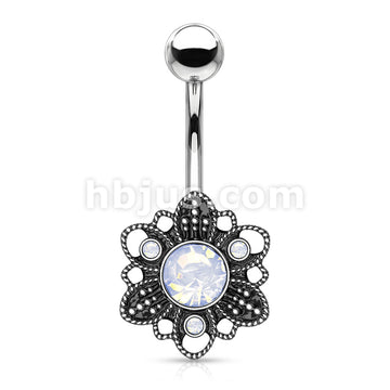 316L Surgical Steel White Opalite Crystal Set Flower 316L Surgical... - Image 2