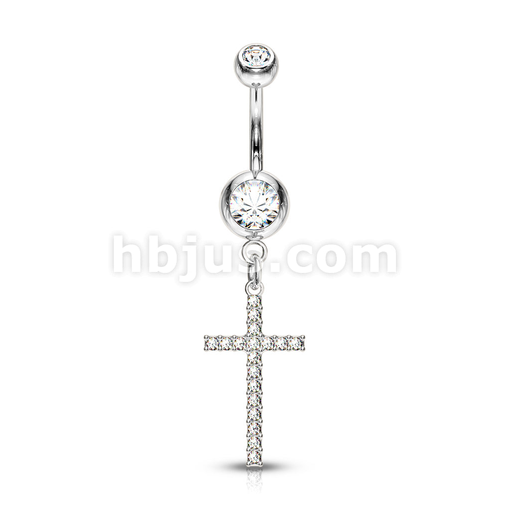 316L Surgical Steel 316L Surgical Steel Crystal Paved Cross Dangle... - Image 3
