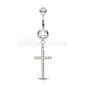 316L Surgical Steel 316L Surgical Steel Crystal Paved Cross Dangle... - Image 3