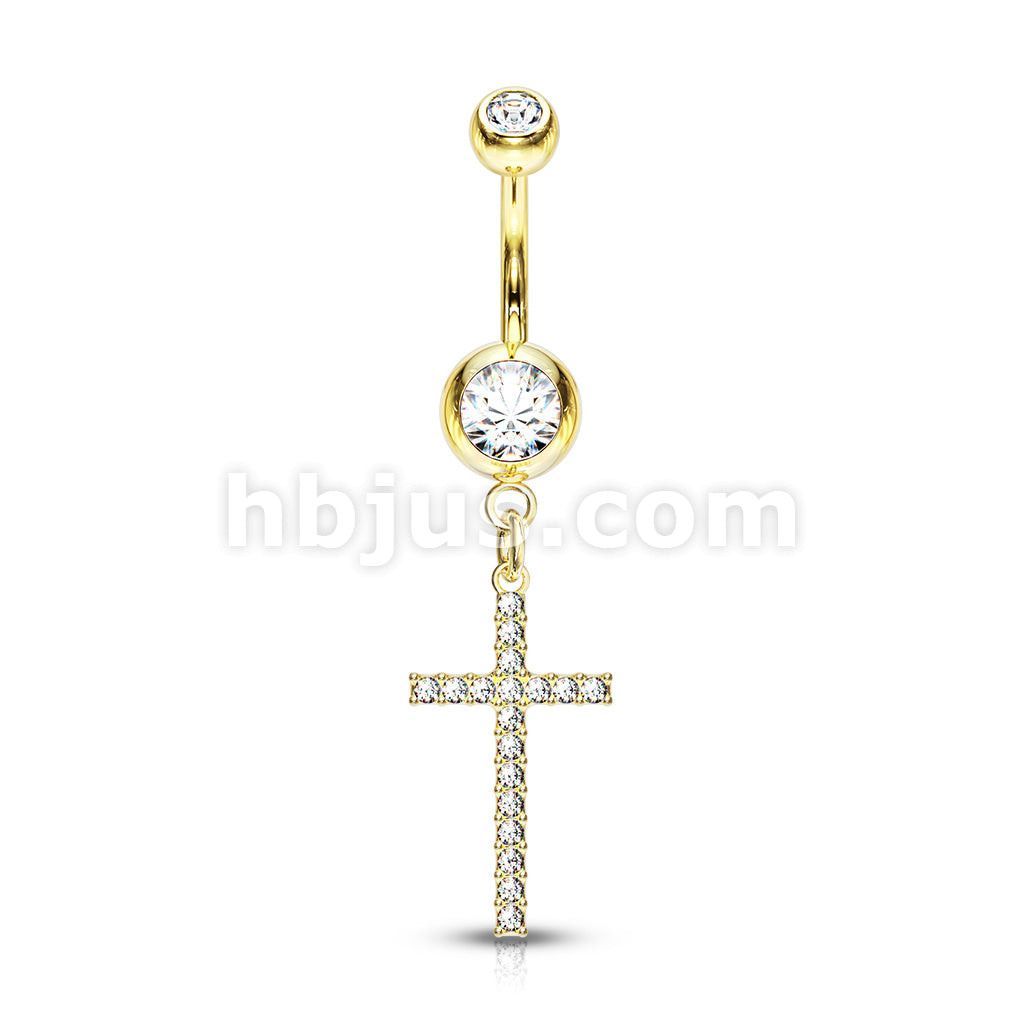 316L Surgical Steel 316L Surgical Steel Crystal Paved Cross Dangle... - Image 4