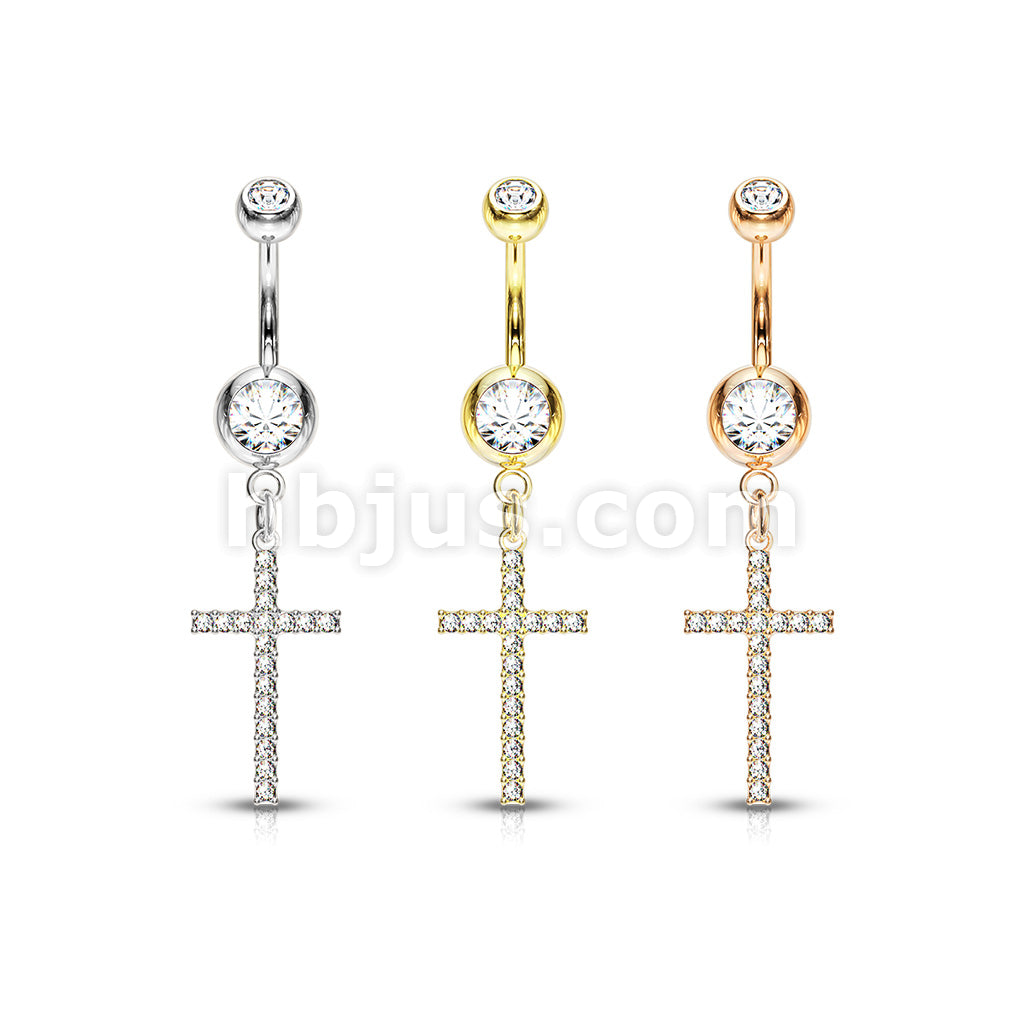 316L Surgical Steel 316L Surgical Steel Crystal Paved Cross Dangle... - Image 7