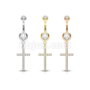316L Surgical Steel 316L Surgical Steel Crystal Paved Cross Dangle... - Image 7