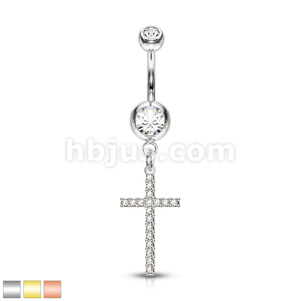 316L Surgical Steel 316L Surgical Steel Crystal Paved Cross Dangle... - Image 2