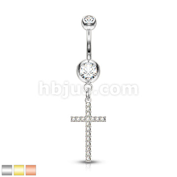 316L Surgical Steel 316L Surgical Steel Crystal Paved Cross Dangle... - Image 2