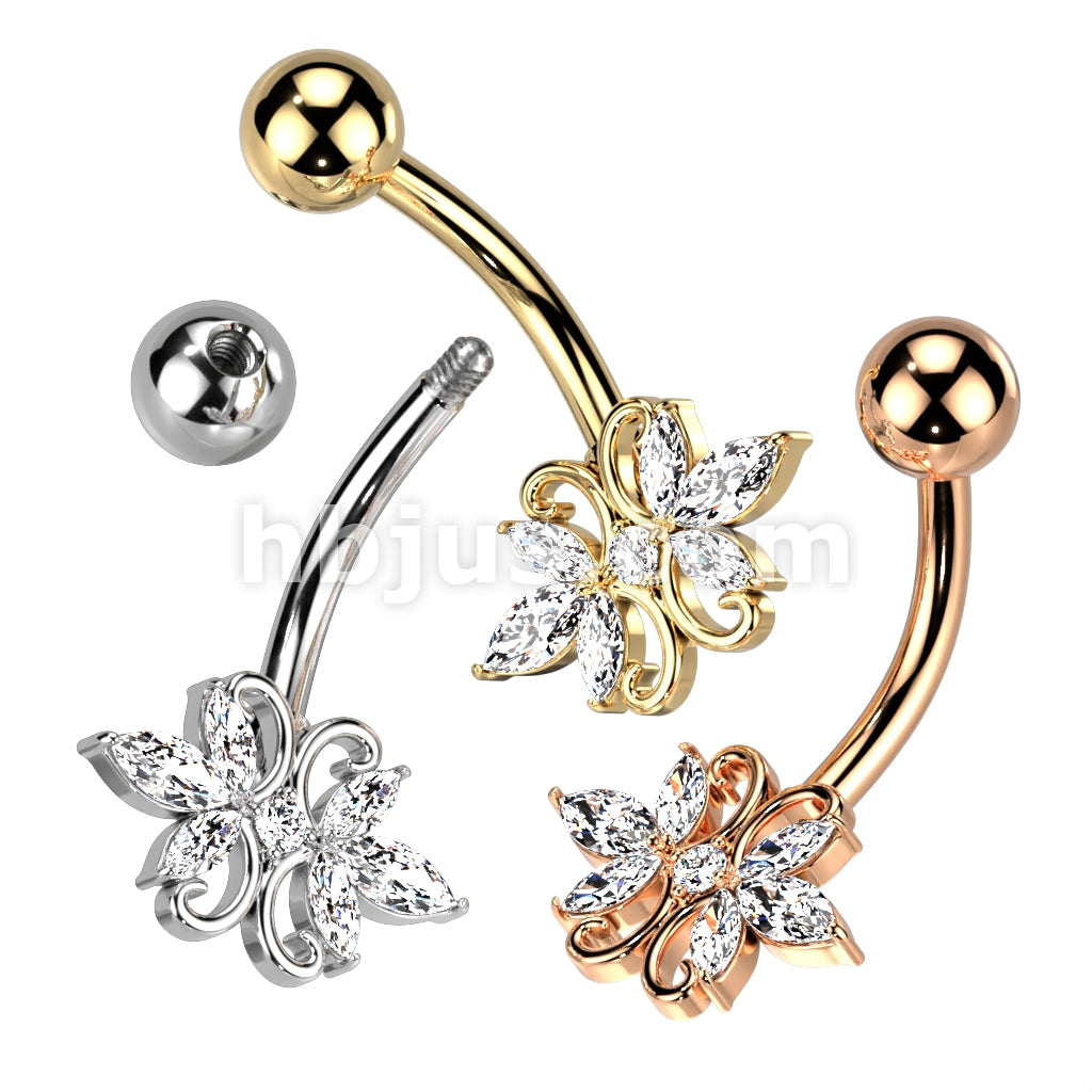 316L Surgical Steel 316L Surgical Steel Double Heart 3 Marquise CZ...