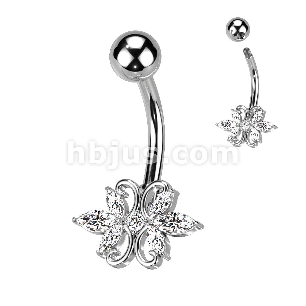 316L Surgical Steel 316L Surgical Steel Double Heart 3 Marquise CZ... - Image 2