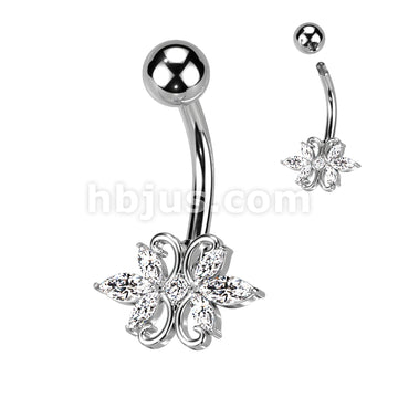 316L Surgical Steel 316L Surgical Steel Double Heart 3 Marquise CZ... - Image 2
