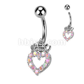 316L Surgical Steel 316L Surgical Steel CZ Paved Hollow Heart and Crown... - Image 2