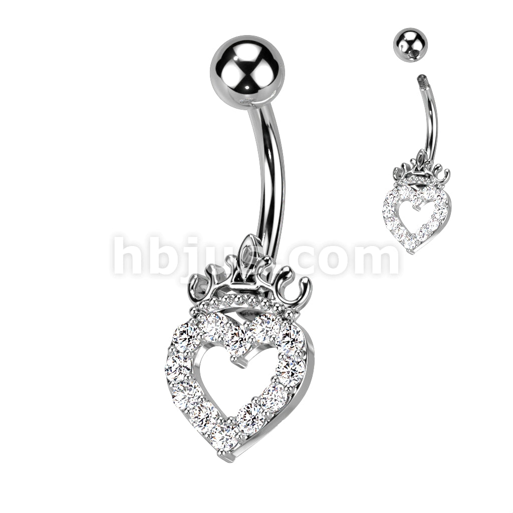 316L Surgical Steel 316L Surgical Steel CZ Paved Hollow Heart and Crown... - Image 3
