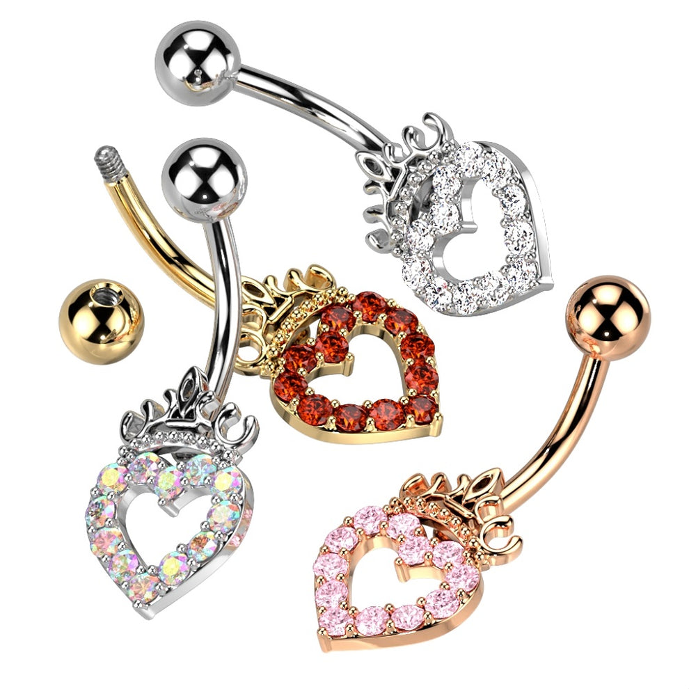 316L Surgical Steel 316L Surgical Steel CZ Paved Hollow Heart and Crown...