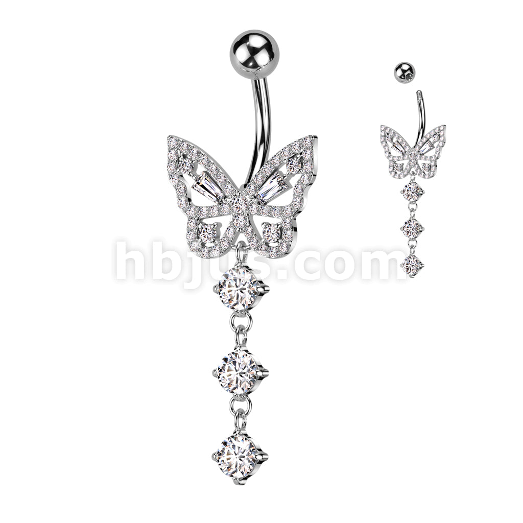 316L Surgical Steel 316L Surgical Steel CZ Butterfly With 3 Round CZ... - Image 2