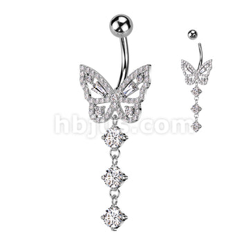 316L Surgical Steel 316L Surgical Steel CZ Butterfly With 3 Round CZ... - Image 2
