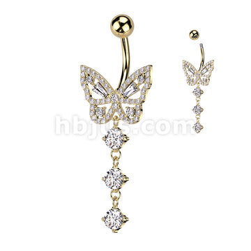 316L Surgical Steel 316L Surgical Steel CZ Butterfly With 3 Round CZ... - Image 3