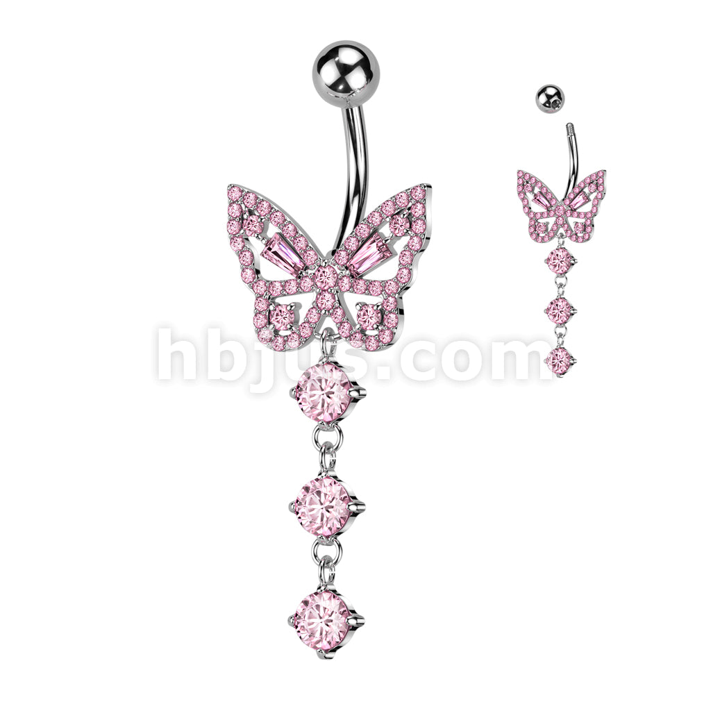 316L Surgical Steel 316L Surgical Steel CZ Butterfly With 3 Round CZ... - Image 4