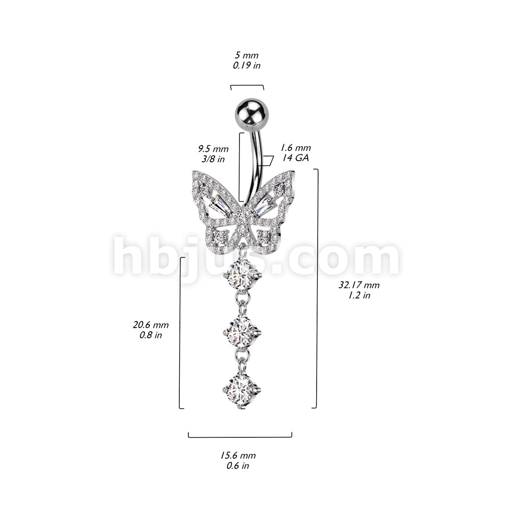 316L Surgical Steel 316L Surgical Steel CZ Butterfly With 3 Round CZ... - Image 5